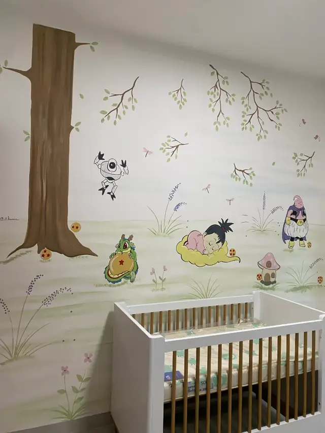 Mural personalizado dragon ball bebe em Goiânia, pintura à mão por Art Laurenn