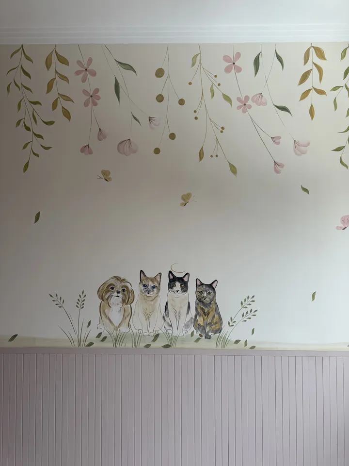 Mural cachorros e gatos quarto infantil em Goiânia, pintura à mão por Art Laurenn