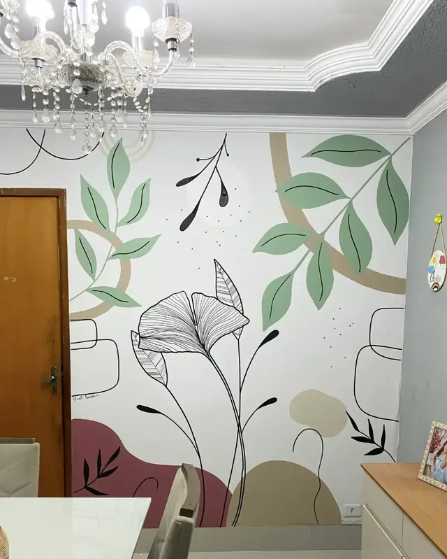Pintura organica folhas sala de jantar em Goiânia, pintura à mão por Art Laurenn